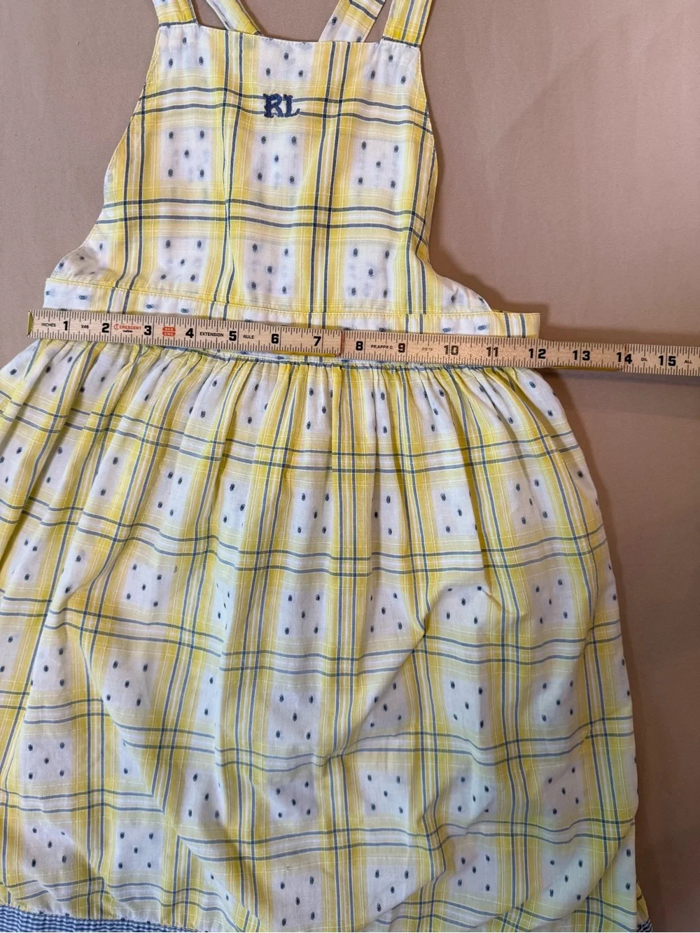 Ralph Lauren Yellow Plaid Gingham Pinafore Dress, Size 6.